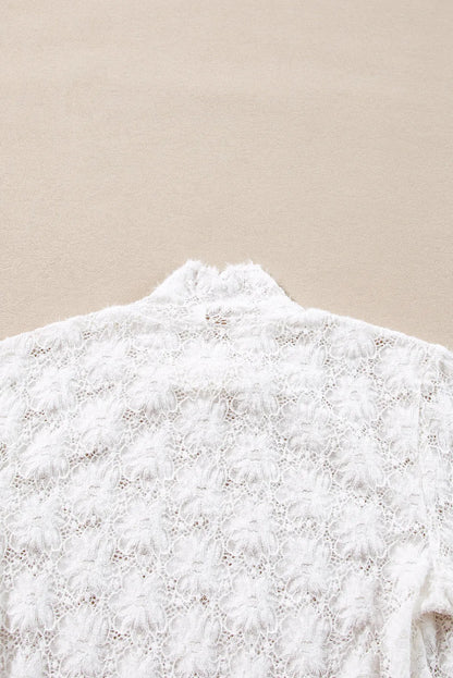 White Floral Lace High Neck Long Sleeve Top - Chic Meadow Boutique 