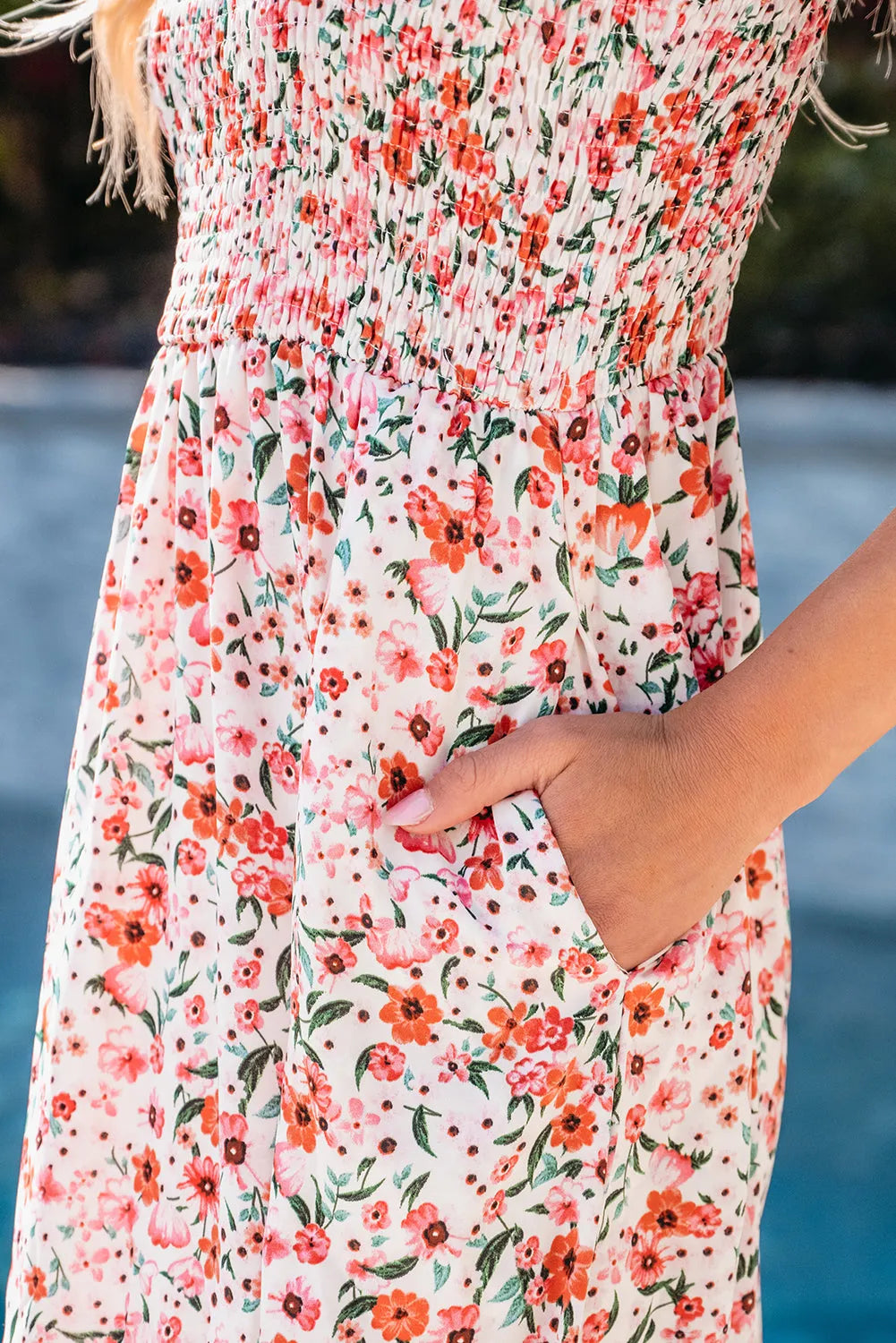 White Boho Floral Smocked Ruffled Maxi Dress - Chic Meadow Boutique 