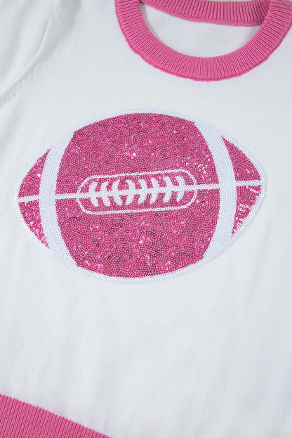 Pink Sequin Rugby Color Block Puff Short Sleeve Sweater - Chic Meadow Boutique 