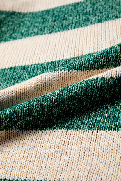 Green Stripe Striped Colorblock Drop Shoulder Pullover Sweater