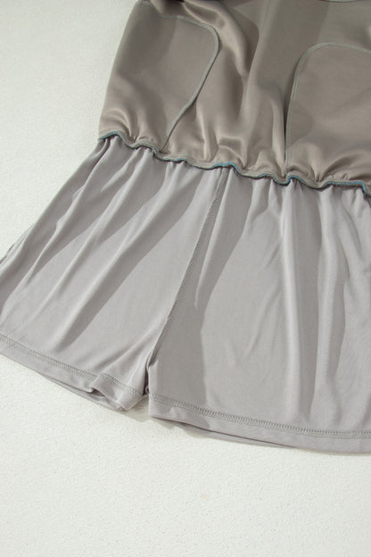 Smoke Green Contrast Trim Zip Up Sporty Jacket Drawstring Mini Skort 2pcs Set