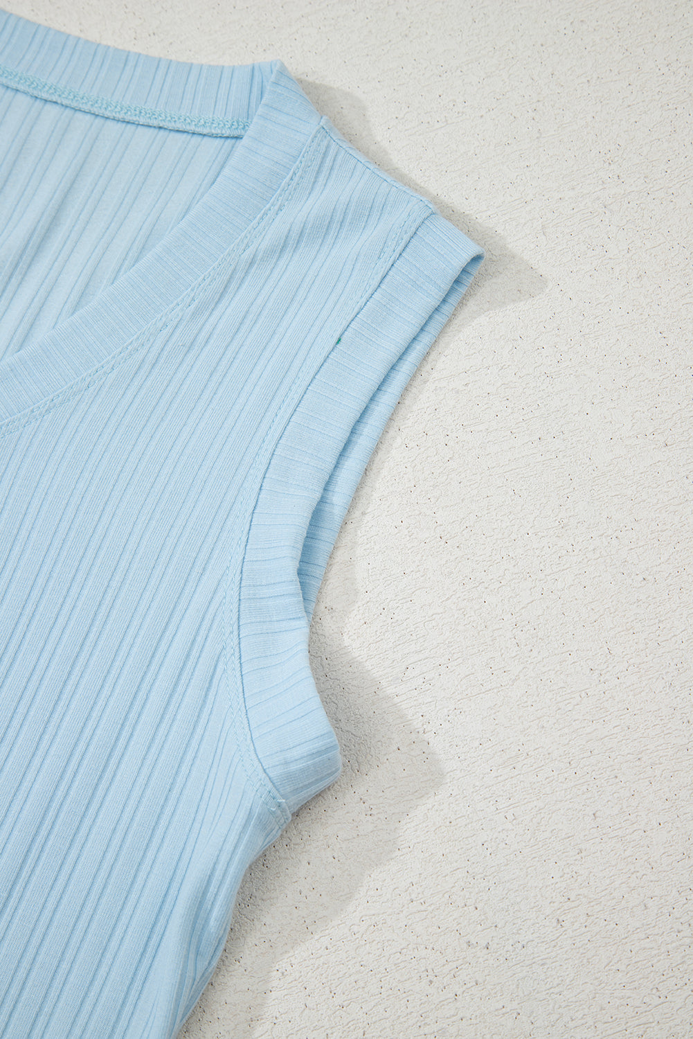 Beau Blue Ribbed Button V Neck Tank Top and Shorts Set