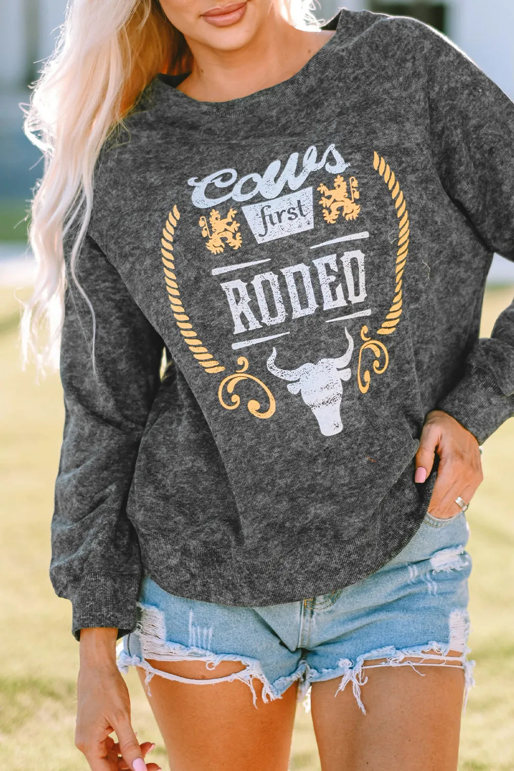 Gray Coors Banquet RODEO Graphic Mineral Washed Sweatshirt - Chic Meadow Boutique 