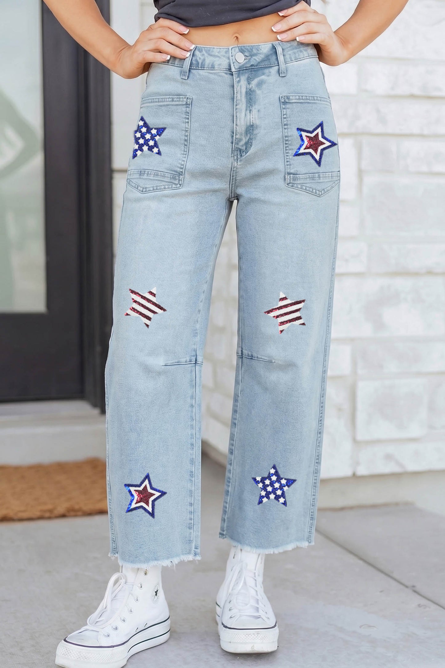 Beau Blue Patriotic Sequin Star Pattern Jeans