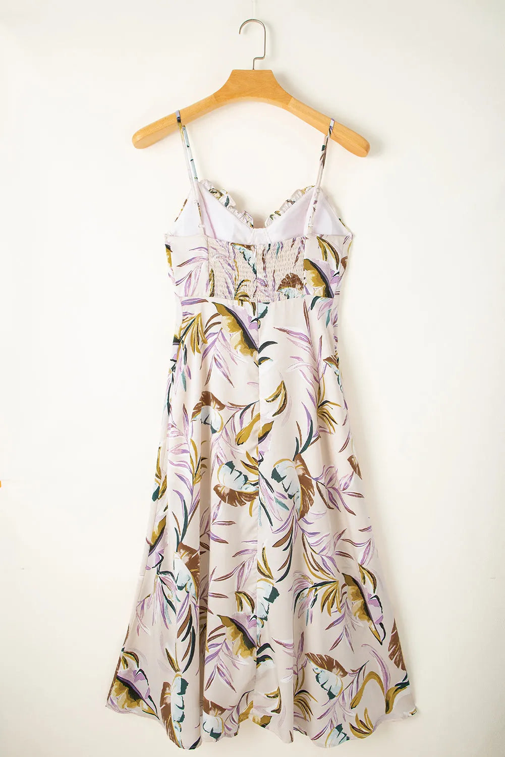 Apricot Tropical Print Spaghetti Straps Cupped Dress - Chic Meadow Boutique 