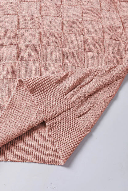 Dusty Pink Lattice Textured Knit Short Sleeve Sweater - Chic Meadow Boutique 