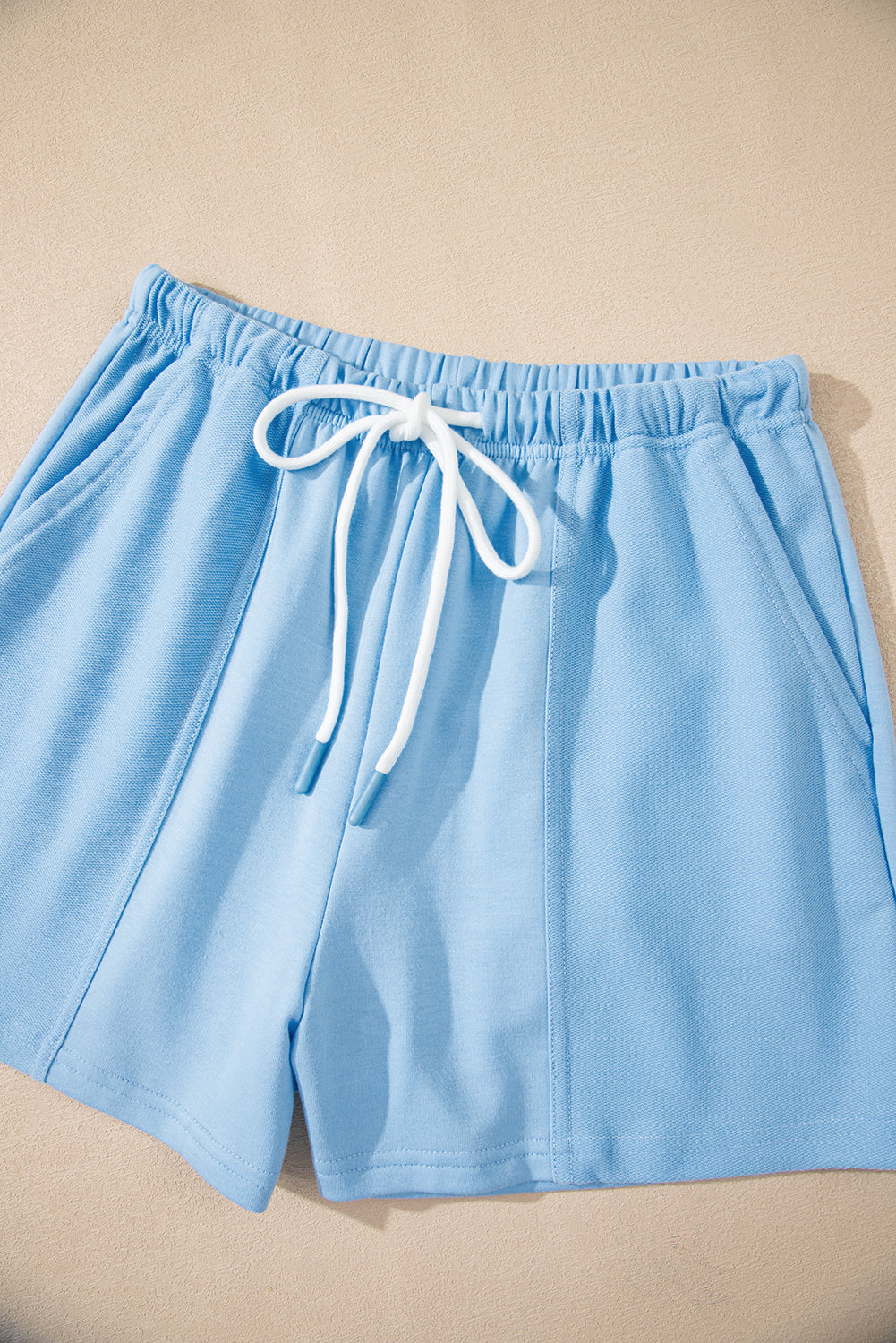 Myosotis V Neck Drop Shoulder Tee and Patchwork Drawstring Shorts Set