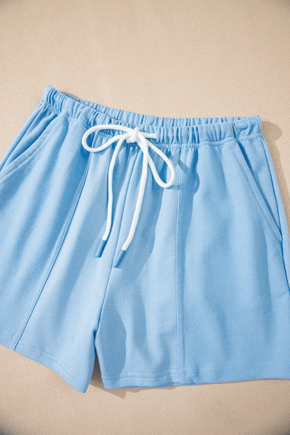 Myosotis V Neck Drop Shoulder Tee and Patchwork Drawstring Shorts Set