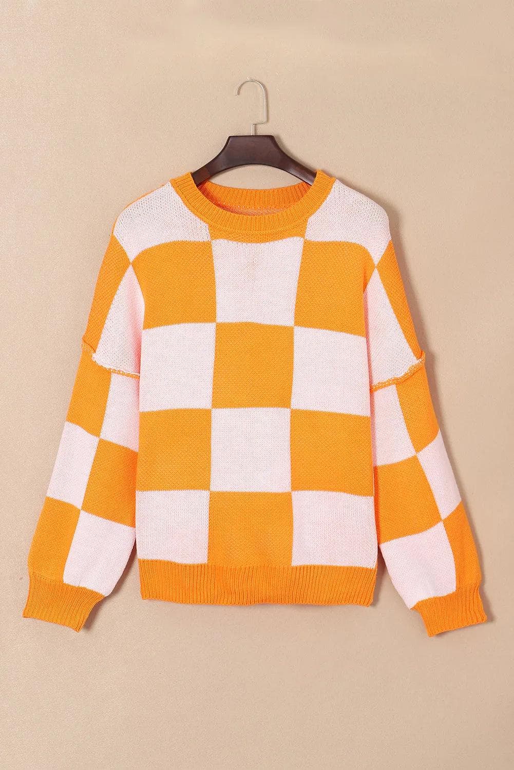 Tops/Sweaters & Cardigans Orange Checkered Bishop Sleeve Sweater