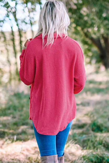 Pink Waffle Knit Button Up Casual Shirt - Chic Meadow Boutique 