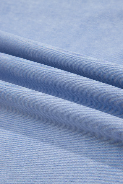 Beau Blue Mineral Wash Patched Chest Pocket Casual Tank Top