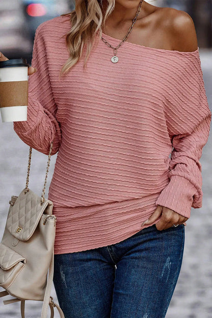 Dusty Pink Textured Knit Long Sleeve Top - Chic Meadow Boutique 