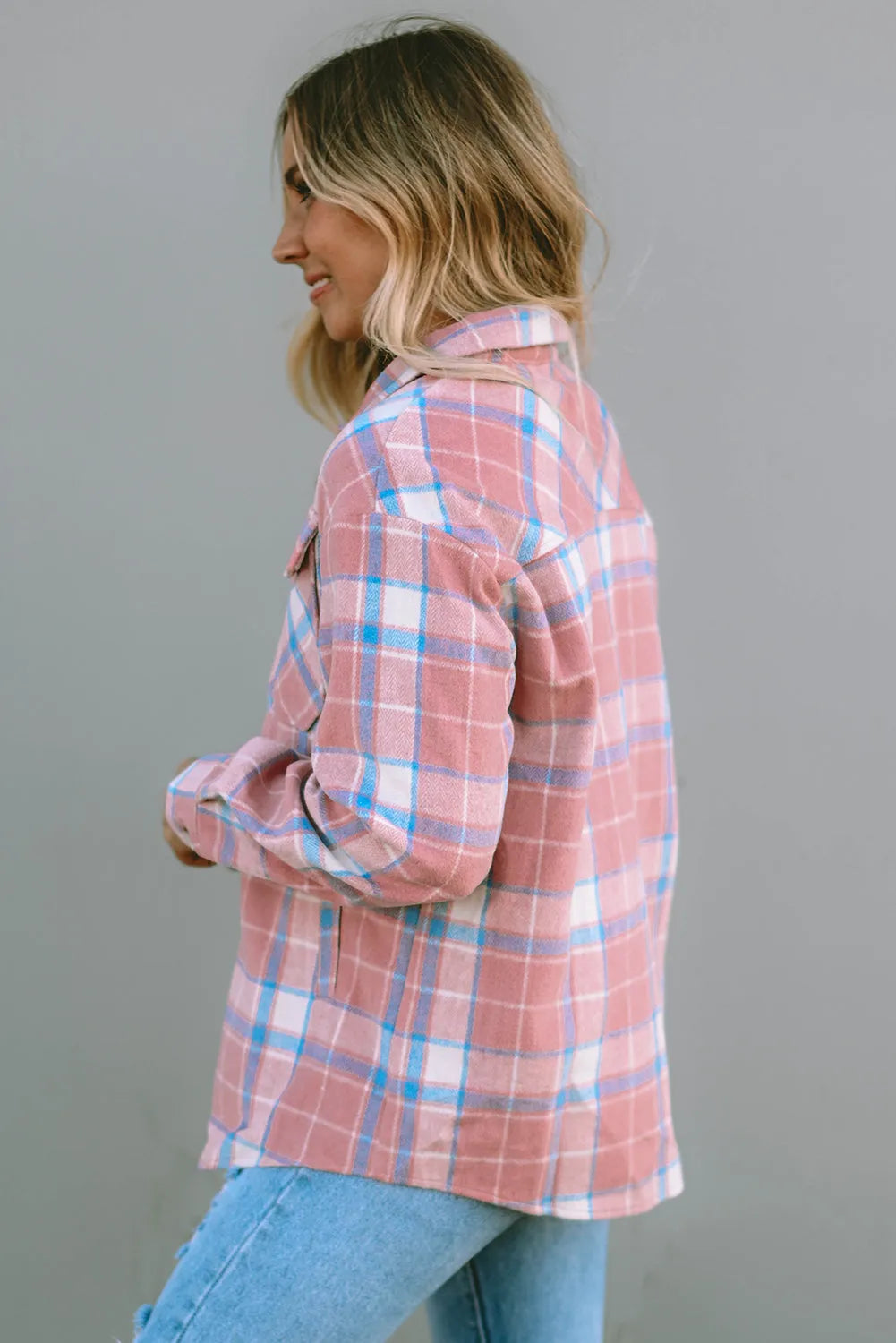 Pink Plaid Flap Pocket Flannel Shacket - Chic Meadow Boutique 