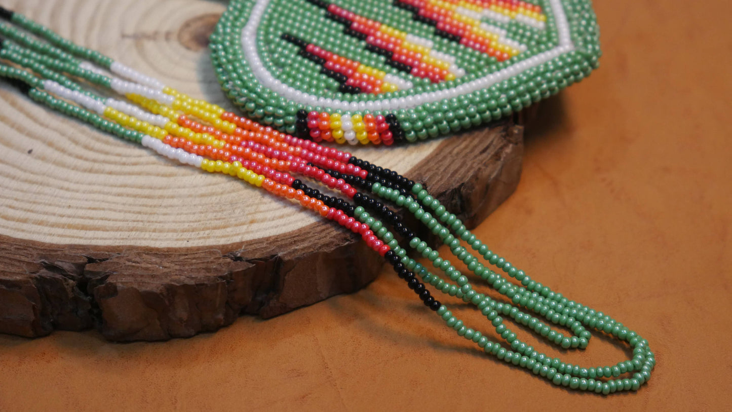 Native American Beaded Green heart medallions Necklace