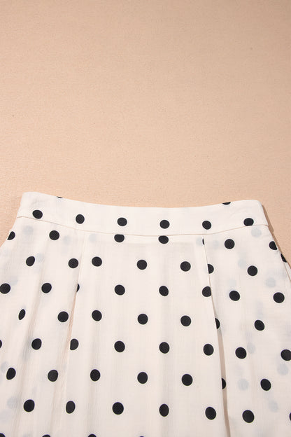 White Polka Dot Ruffled Slit Maxi Skirt
