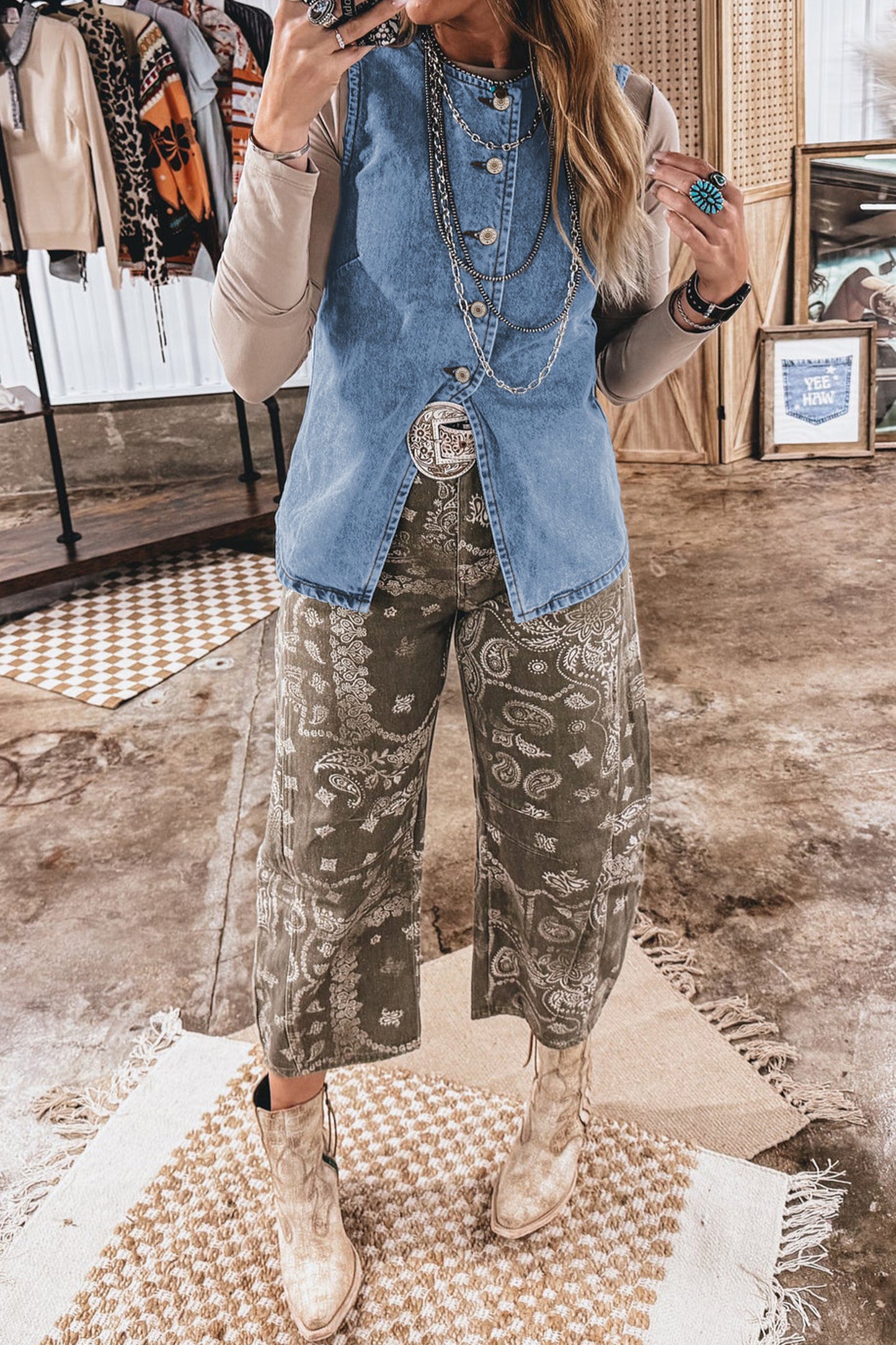 Myosotis Buttoned Front Slit Denim Vest