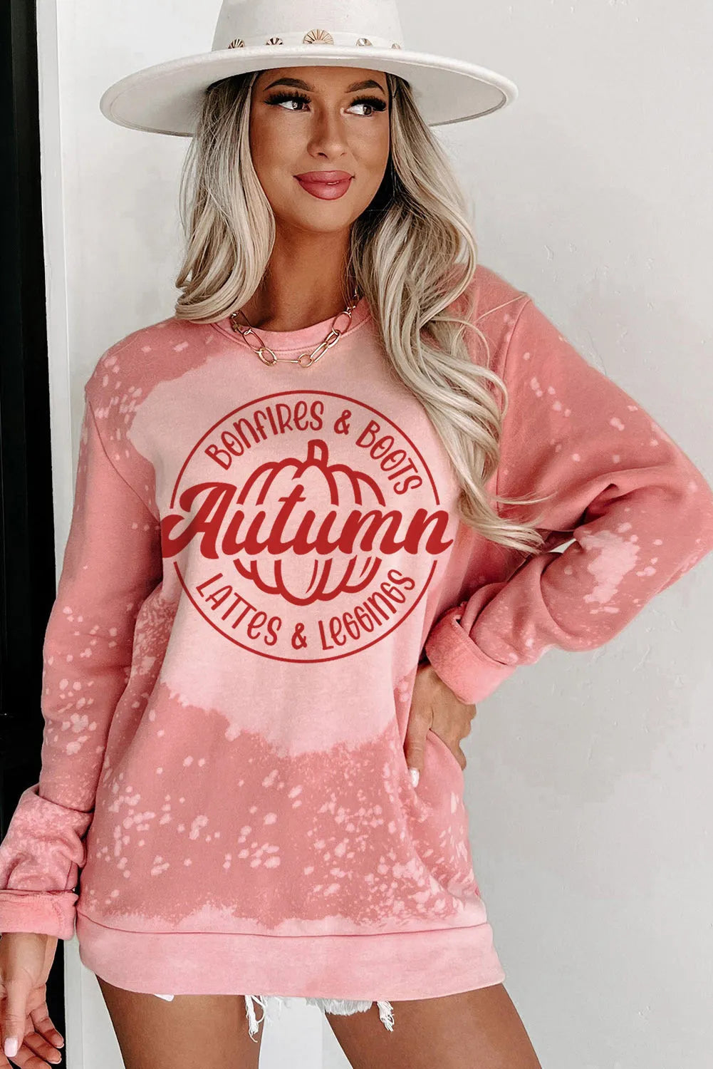 Pink Tie Dye Autumn Pumpkin Graphic Drop Shoulder Sweatshirt - Chic Meadow Boutique 