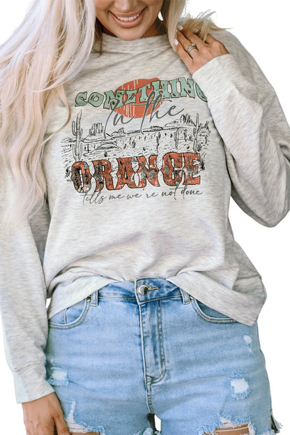 Gray SOMETHING ORANGE Graphic Relaxed Sweatshirt - Chic Meadow Boutique 