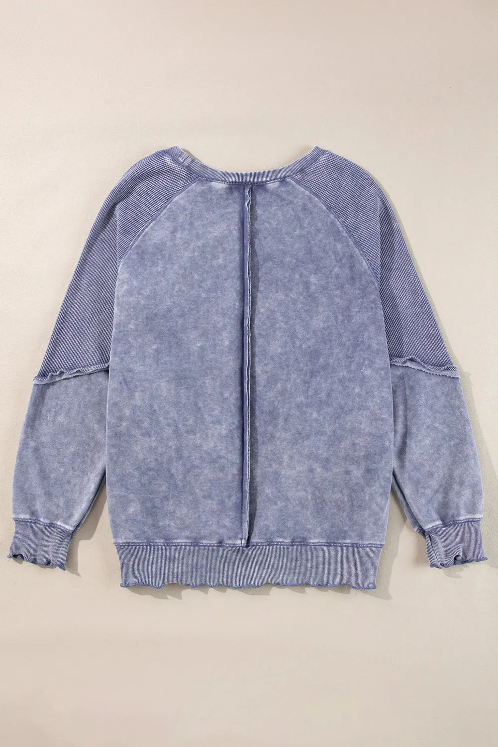 Sail Blue Solid Waffle Knit Patchwork Raglan Sleeve Sweatshirt - Chic Meadow Boutique 