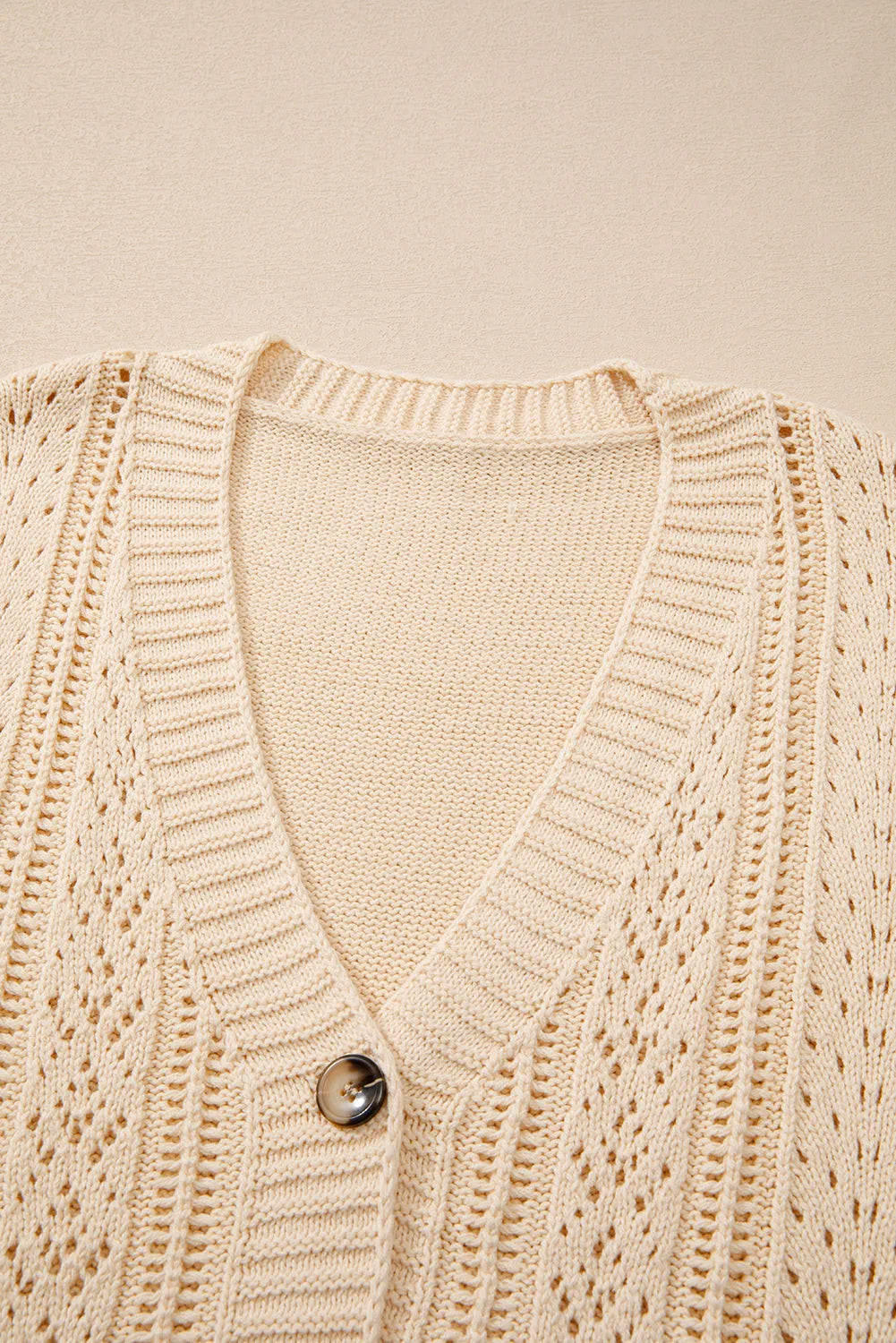 Beige Open Knit Drop Shoulder Sweater Cardigan - Chic Meadow Boutique 