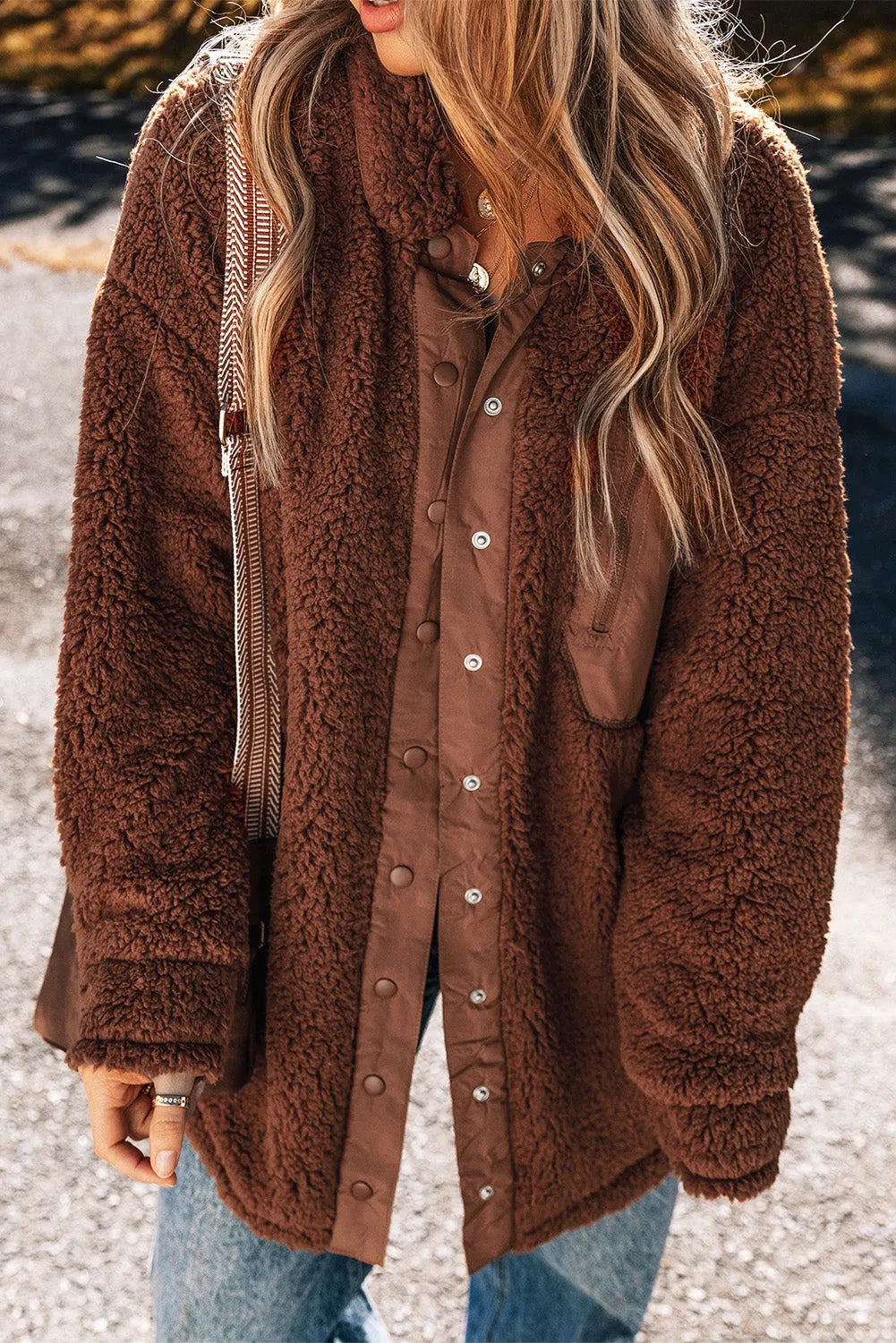 Red Clay Faux Shearling Teddy Bear Jacket - Chic Meadow Boutique 