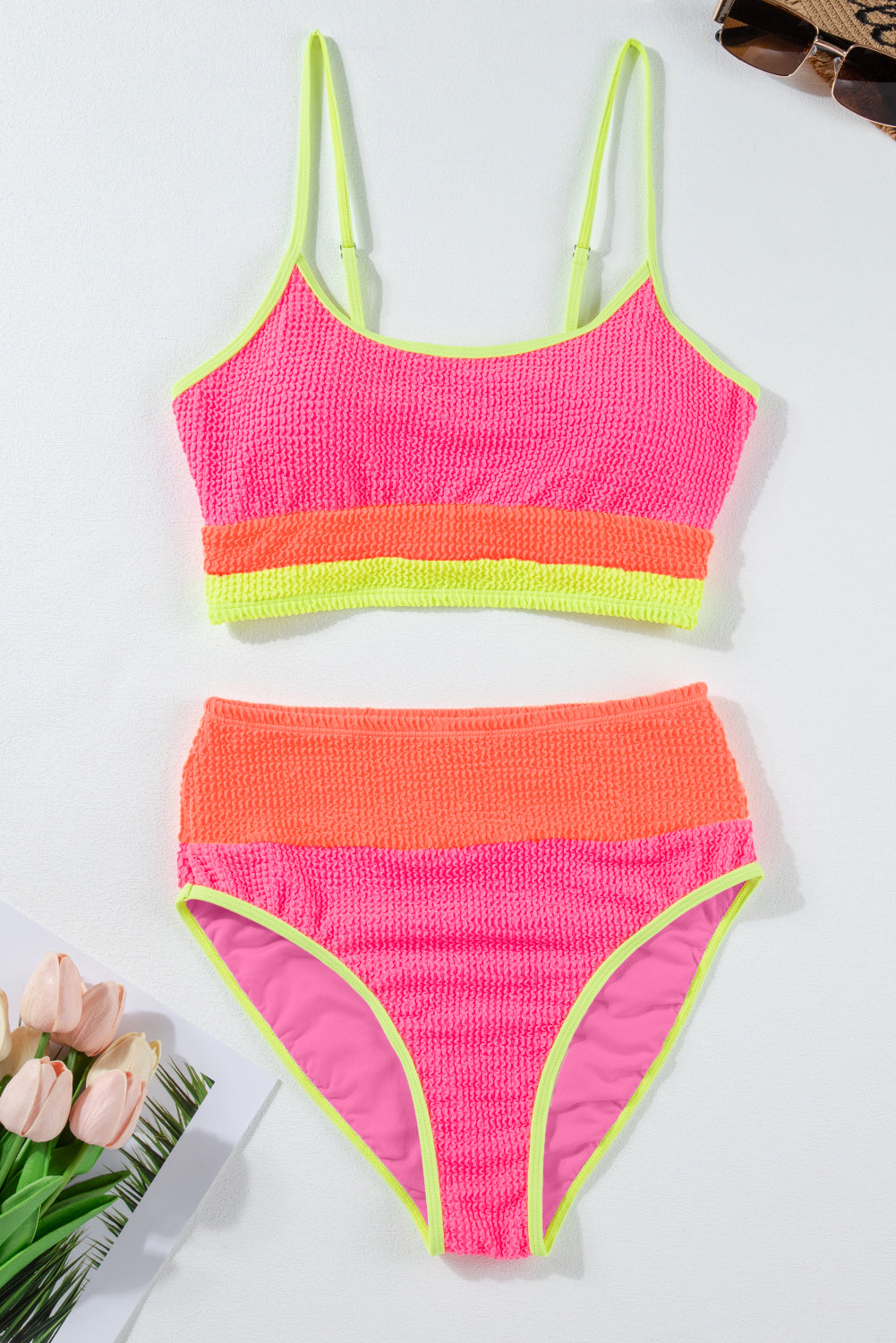 Bonbon Color Block High Waisted Sexy Bikini Set