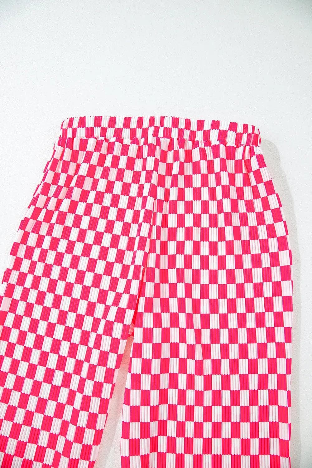 Loungewear & Sleepwear/Sleepwear Pink Checkered Buttoned Shirt and High Waist Pants Pajama Set