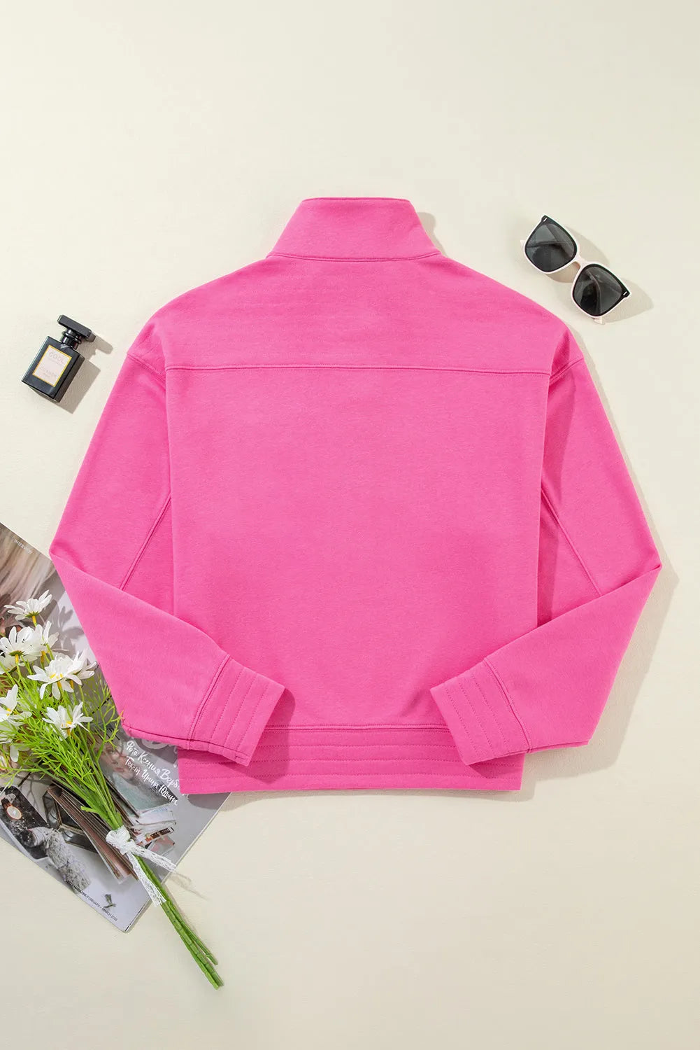 Tops/Sweatshirts & Hoodies Bright Pink Vintage Mineral Wash Half Button Collared Sweatshirt