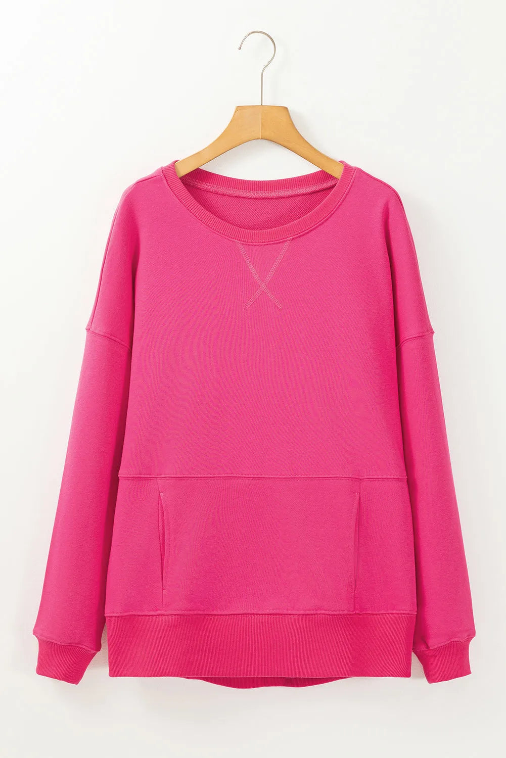 Rose Red Drop Shoulder Crisscross Stitching Pocketed Loose Sweatshirt - Chic Meadow Boutique 