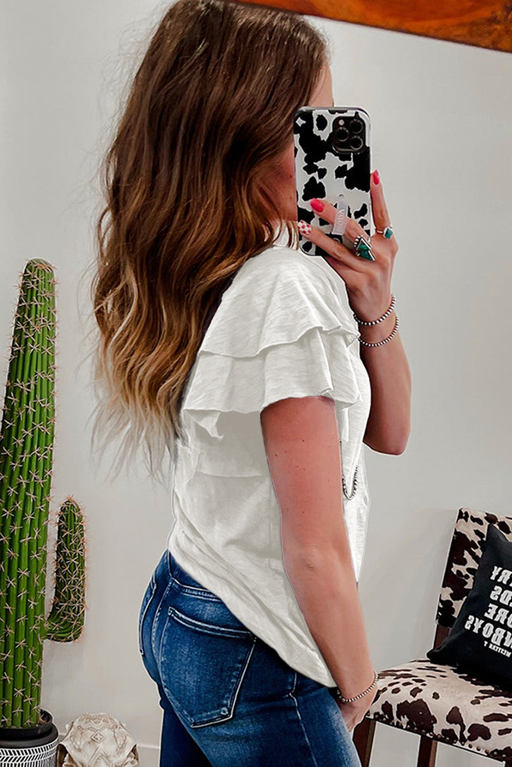 White Layered Ruffle Short Sleeve Round Neck Top