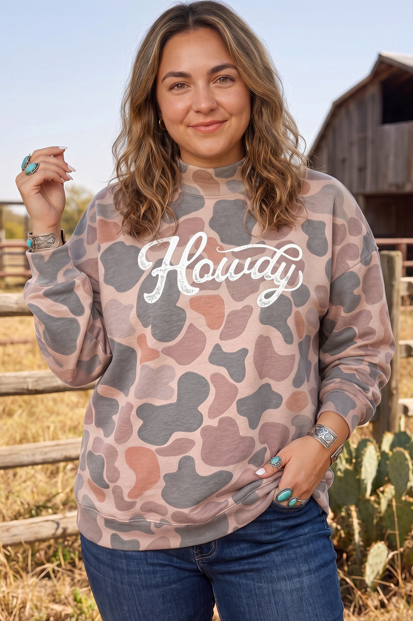 Multicolour Camouflage Western Graphic Plus Size Sweatshirt