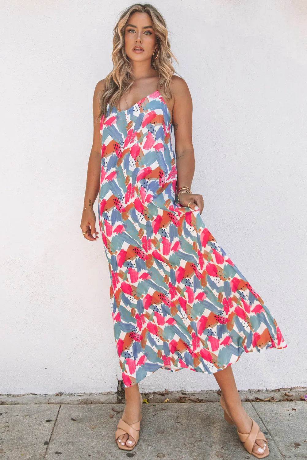 Multicolor Abstract Print Spaghetti Straps Maxi Dress - Chic Meadow Boutique 