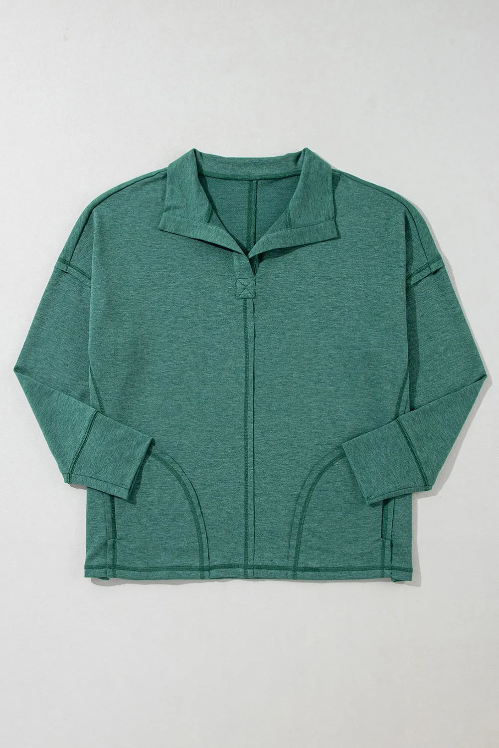 Evergreen Exposed Seam Collared Pocketed Loose Sweatshirt - Chic Meadow Boutique 