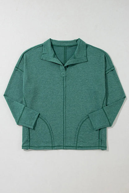 Evergreen Exposed Seam Collared Pocketed Loose Sweatshirt - Chic Meadow Boutique 