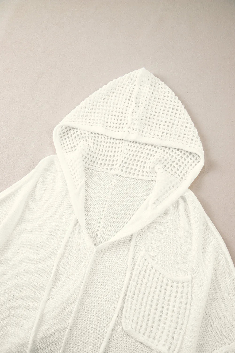 White Open Knit Long Sleeve Pocketed Hooded Sweater - Chic Meadow Boutique 