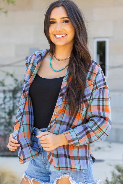 Orange Plaid Print Loose Vintage Shirt