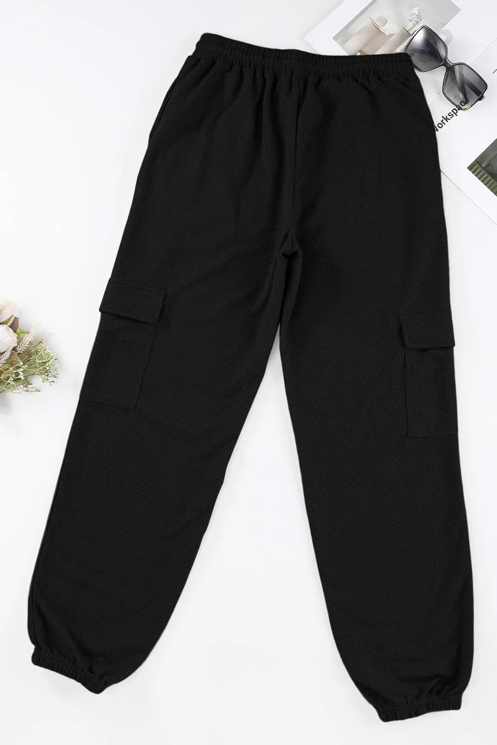 Black Waffle Texture Cargo Pocket Jogger Pants - Chic Meadow Boutique 