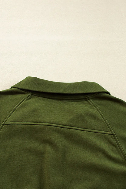 Tops/Sweatshirts & Hoodies Moss Green Quarter Zip Stand Neck Kangaroo Pocket Sweatshirt