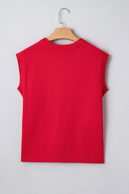 Fiery Red YEEHAW Embroidered Letter Loose Short Sleeve Sweater