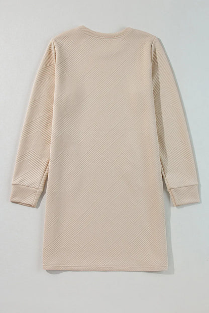 Apricot Solid Color Textured Long Sleeve Shift Dress - Chic Meadow Boutique 