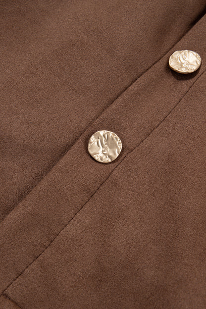 Dark Khaki Gold Button Asymmetric Wrapped Detail Mini Skirt