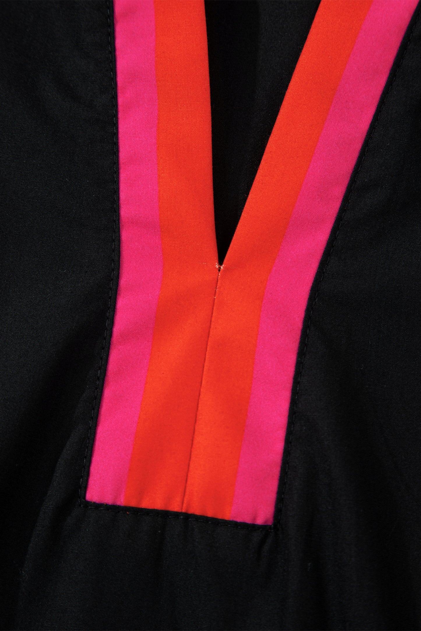 Black Striped Trim Ruffle Split Neck Long Sleeve Blouse