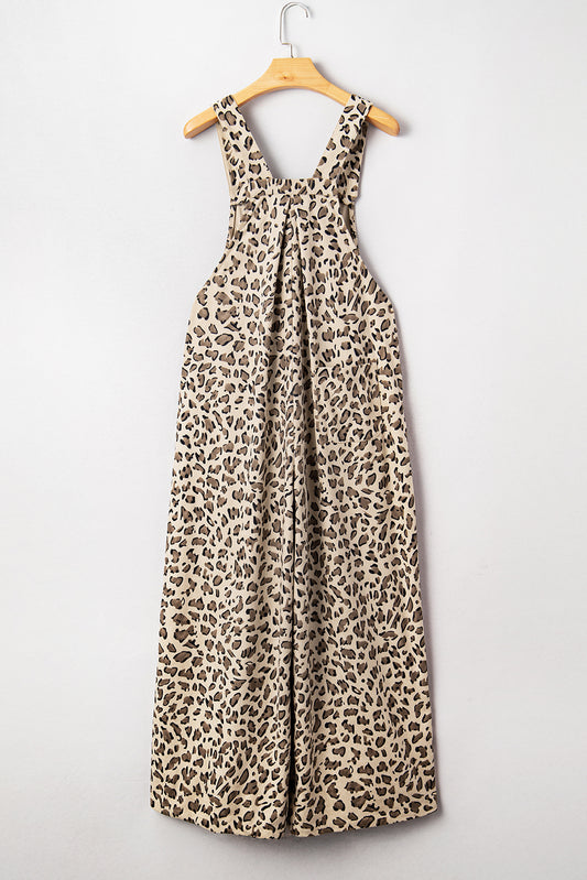 Brown Leopard Bib Wide Leg Jumpsuit