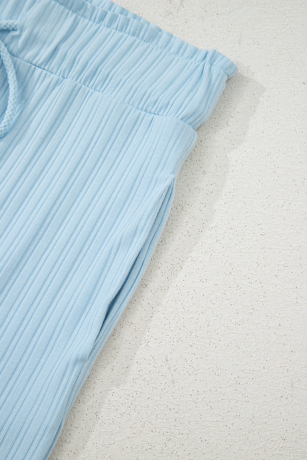 Beau Blue Ribbed Button V Neck Tank Top and Shorts Set