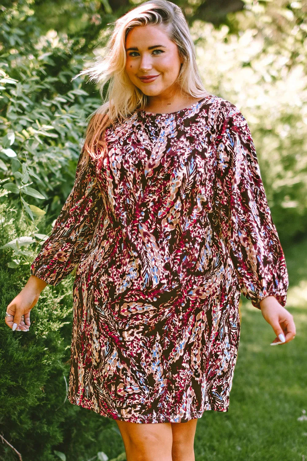 Fiery Red Plus Size Floral Print Mini Dress - Chic Meadow Boutique 