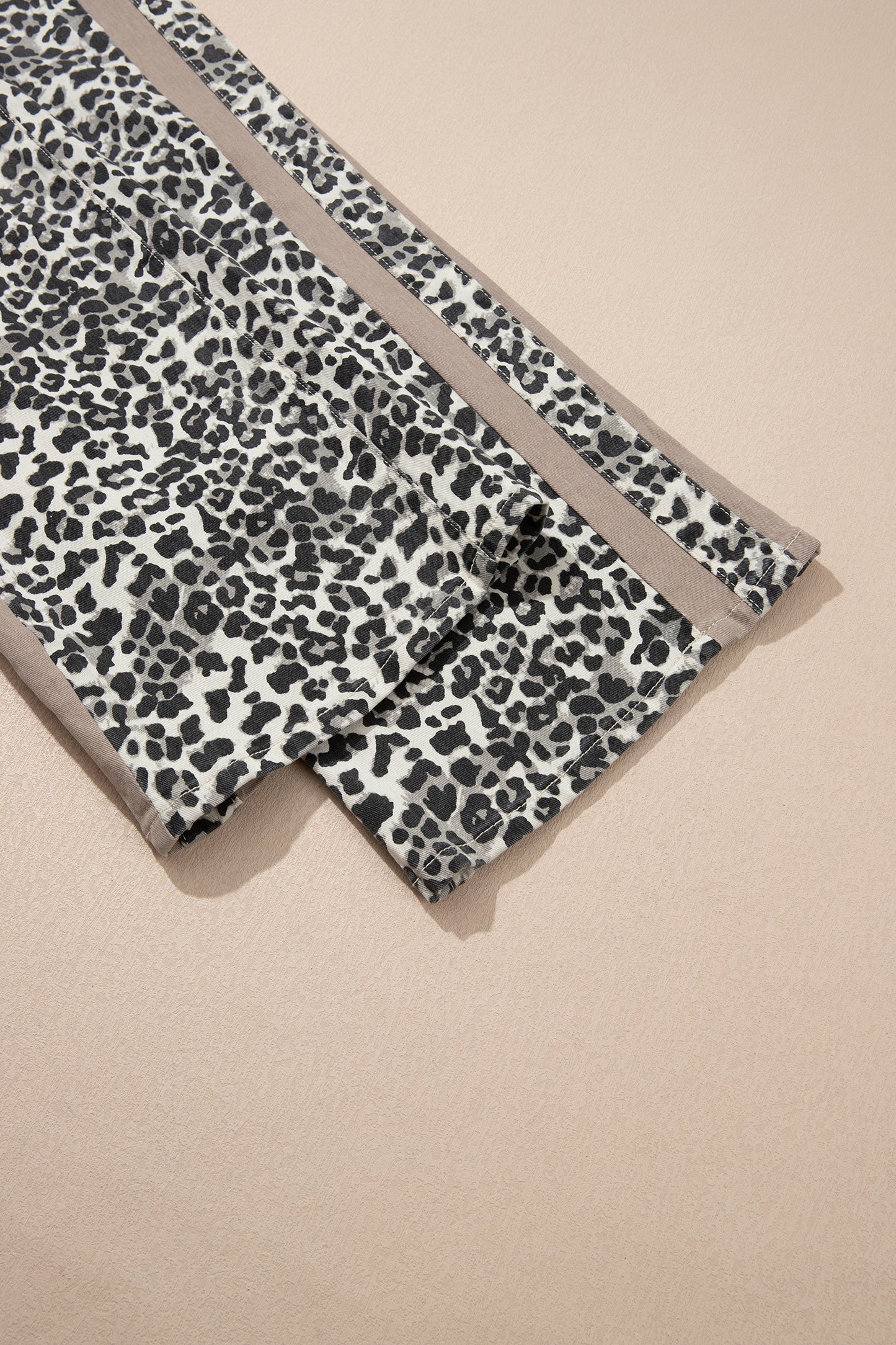 Khaki Leopard Print Drawstring Waist Straight Leg Jeans