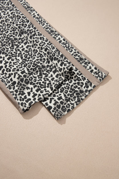 Khaki Leopard Print Drawstring Waist Straight Leg Jeans
