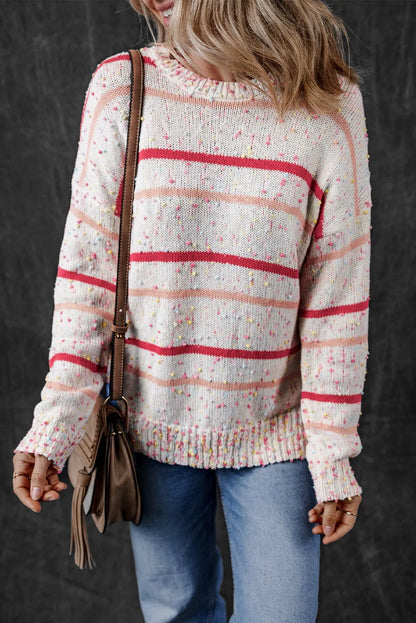 Pink Striped Confetti Knit Sweater - Chic Meadow Boutique 