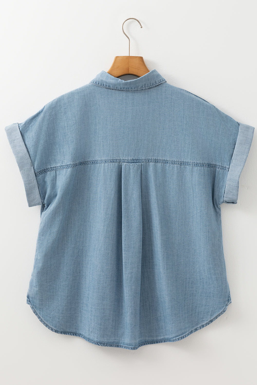 Dusk Blue Folded Short Sleeve Patched Pocket Denim Shirt