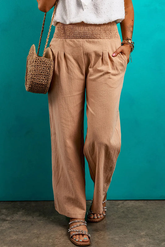 Clay Smocked Waist Loose Straight Leg Pants - Chic Meadow Boutique 